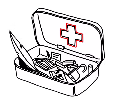 An uncertainty first aid kit, open and filled with tools